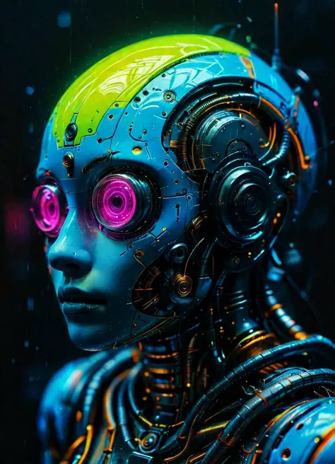 Ombre color scheme of neon yellow, neon blue, neon pink, neon green, neon orange, highly detailed robot head, clockwork, transparent, filled with bright colorful neon liquid, expressive, abstract, trending on artstation, by ryohei hase <lora:bigeyes-v2_16x8-4x1:1.8> big eyes, anime eyes <lora:The_Dark_Side_Of_The_Future:0.28> <lora:The_Horror_Style:0.33> <lora:Bio-Luminescence:0.8> bioluminescent, glowing , subsurface scattering, Photorealistic, Hyperrealistic, analog style, realistic, film photography, soft lighting, heavy shadow