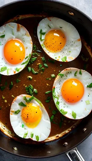 (RAW photo), (high resolution), (ultra high resolution), egg getting fried on a large steel pan, top view, close up, realistic photo, 4k