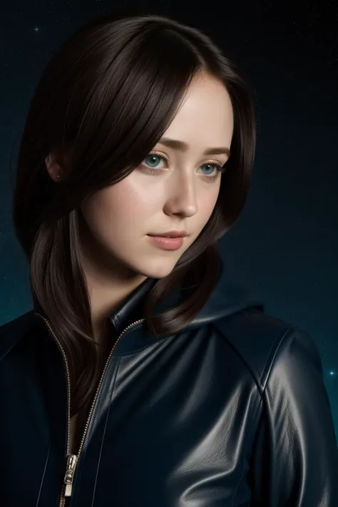 1girl, (dark art by Chris Mars:0.9) and (Svetlin Velinov:0.7) and (Stanley Donwood:0.7) , surrealism art, fantasy portrait, fairy tale, close up of a Serene Meek ([Swordfish:Neville Longbottom:1]:1.3) with Navy Blue Neon Lights and Leather clothes tailored by Massimo Giorgetti, simple Heartless background, Bohemian garden and Leo constellation in background, at Nighttime, soft focus, ultrafine detailed, Cosy, Process Art, Rembrandt lighting, Low shutter, Infrared, Digital distortions, vibrant, ultra high res, HDR