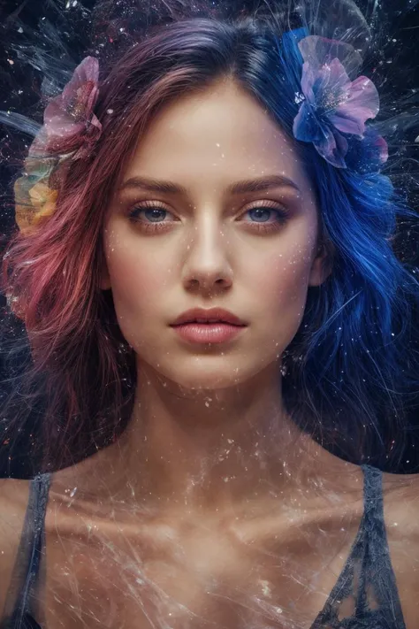 cinematic photo of (masterpiece, colored gels, double exposure:1.3) Experience the allure of a majestic aura with a dynamic portrait photoshoot in a vibrant photo studio. Envision a captivating woman exuding confidence and sensuality as she strikes poses illuminated by the vibrant hues of colored gels. Clad in a striking blue lace babydoll and a chic leather jacket, she embodies a powerful blend of elegance and allure that commands attention. The use of double exposure techniques adds depth and dimension to the portraits, creating a mesmerizing visual narrative that captures her majestic and sensual essence. Her poses are a harmonious fusion of grace and allure, showcasing her radiant beauty in a series of captivating frames. This masterpiece portrait series is a testament to the artistry of colored gels and double exposure, offering a glimpse into a world of dynamic beauty and timeless elegance, <lora:more_details:1>, <lora:double exposure_20230615012613:0.5>, 35mm photograph, film, bokeh, professional, 4k, highly detailed