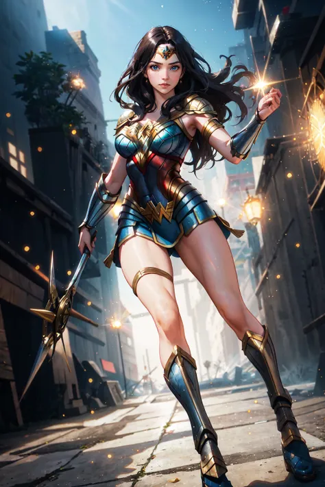 Amazing full-body depiction of sexy Wonder Woman，In fierce night battles。nightmare。japanese-inspired。cyber punk perssonage。salama。Dynamic composition shows power、Smooth movements，Pastel tones enhance the dramatic action。 Impressive， hyper realisitc， cinmatic lighting， cinematic photogtaphy， Extremely detailed and complex， VFX around volumetric fog， during night， Super max， hyper realisitc， ultra - detailed， hight contrast， rtx on， Hdr， photography of， realisticlying， Degrees of freedom on， The field of view opens， motionblur， The lens flare is on， 50mm Prime f/ 1.8， White balance， Hyper-Resolution， Mega Pixel， ProPhoto RGB， VR， highr， epic， Rear half illumination， lights background， natural  lightting， Incandescent Lamps， fiber-optics， Mood lighting， Cinema lighting， Studio lighting， gentle illumination， volumetr， contrast， Dark lighting， emphasis lighting， Projected global illumination， Screen Space Global Illumination， Ray Tracing Global Illumination， Red fringing light， 45% Cool color grading， optics， Scattering， with light glowing， shadowing， hyper photorealism， Caustic water， Refractive water， exquisite detailing， intricately details， Ultra-detailed photography， High- sharpness， High reflex， an award winning photograph