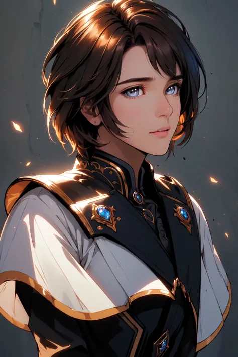 1boy, solo, stubble, male focus, grey eyes, brown hair, specular highlights, embers,official art, (masterpiece, best quality, ultra-detailed, highres), ((solo)), perfect face, sidelighting, lustrous skin,(bloom), (shine), lighting, ray tracing, sci-fi, depth_of_field,very detailed background, highly detailed background, Masterpiece, Ultra detailed, great composition,Dynamic angle,extremely delicate and beautiful,(Highest picture quality), (Master's work), extreme light and shadow, masterpiece, rich in detail, (highest quality), (masterpiece), (detailed eyes), (beautiful) detailed,beautiful detailed eyes, upper body, (extremely detailed CG unity 8k wallpaper),(masterpiece), (best quality), (ultra-detailed), (best illustration),(best shadow),perfect lighting , perfect anatomy , vivid colors, (masterpiece),