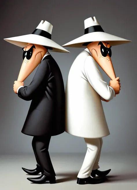 cartoon, two men standing back to back, spy vs spy style,
<lora:spy vs spy style v2:1>