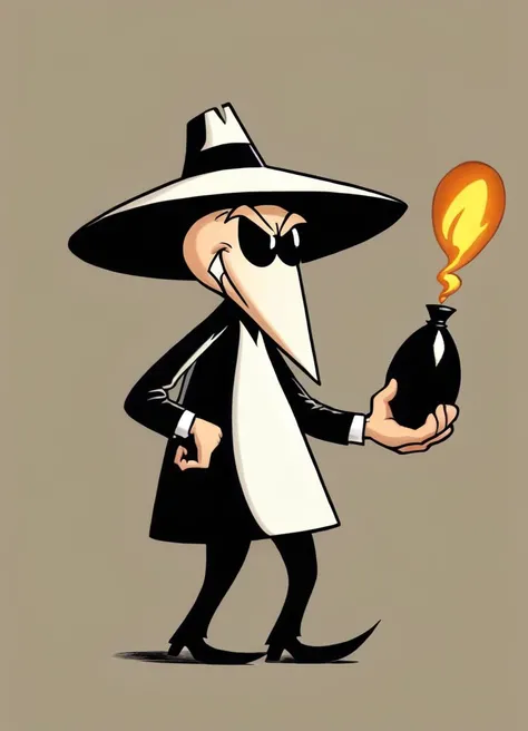 comic, man standing back and holding a bomb, smiling, spy vs spy style,
<lora:spy vs spy style v2:1>