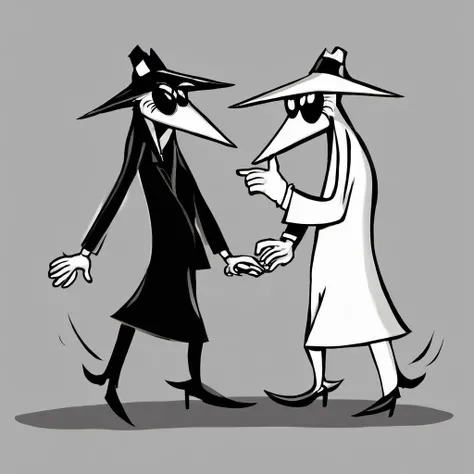 cartoon image of two spies getting ready for a duel, spy vs spy style
<lora:spy vs spy style:1>