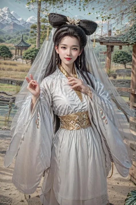 <(realistic:1.3), (photorealistic:1.4), best quality, masterpiece, ultra high res, finely detailed, quality, detailed background, detailed face, realistic lighting, photograph, (masterpiece:1.2), (photorealistic:1.2), (best quality), (detailed skin:1.3), (intricate details), raw photo>, BREAK, 1girl, solo, looking at viewer, 21 years old, korean cute girl, earrings, jewelry, realistic, portrait, lips, nose, long hair, brown hair, medium breasts, (warm smile, smile, cute smile, smiling, happy expression, blush, Pink lips, Pink lip colour, closed mouth, blue eyes, light smile, Happy, Proud:1.1),(at Dawn, at Golden hour, at Sunrise, Clear skies, Meadow, Sun, Clouds, Starlight, River, Bridge, Bamboo, Autumn, Spring, Serenity, Walking trail:1.2), brilliant colors, (explosive light and shadow:1.2), (hand of Guido Daniele:1.4), (Baisuzhen, white hanfu, veil, (((Willow leaf))), ((floral background)), lake, boat, sky, sexy, slim, light particles, wallpaper, chromatic aberration:1.4), (A scene of a waterfall cascading down a high cliff amongst lush greenery, adorned by vibrant flowers, towering pines, and delicate bamboo groves, sakura, beautiful view, lush green mountains, winding rivers, misty atmosphere, solitary, intricate details, delicate features, verdant trees, blooming flowers, soft moss, deep forest, intricate leaves and vines, wisps of light, still pool of water, pristine, verdant green, A picturesque scene of a waterfall cascading down a high cliff amongst lush greenery, adorned by vibrant flowers, towering pines, and delicate bamboo groves:1.4), (goddess women, aura, most beautiful artwork in the world, atmosphere:1.2), (depth of field:1.4), (palace, a girl in hanfu, mountain, river, old tree, ornaments detailed, traditional clothes, water, chinese clothes, sash, tree, petals, hair ornament, floating hair, falling petals, flower, chinese traditional architecture, ancient art, chinese style, Chinese, lake background, chinese buildings, misty lake, ancient chinese background, after the rain, wet grass and trees, waterfall, flying splashes, flying petals, leaves, bloom, bloom effect, surrounded by heavy floating petal flow, petal, leaves falling from the tree, mountainous backdrop, authentic cultural experience, quiet whispers, hushed conversations, tranquil silence, crisp air, soulful melodies, a sense of belonging, bonding with nature, quiet reflection:1.3), (mountain background, forest, river in background, water reflection:1.3), (long legs:1.3), (impactful picture, joshua middleton comic cover art, hypermaximalist, instagram contest winner, fashion color scheme, trending on cgsociety, playful illustrations, imaginative overlays, artistic fusion, fantastical scenes, evocative narratives, striking visuals:1.3), (Glowing ambiance, enchanting radiance, luminous lighting, ethereal atmosphere, mesmerizing glow, evocative hues, captivating coloration, enchanting aura, melanchonic soft light, photorealistic faces:1.4), (floating hair, bloom, bloom effect, random patterns, energetic movement, bold colors, dynamic texture, spontaneous creativity:1.2), (outdoors, landscape, breeze, ethereal, scenery, nature, wind:1.2), (colorful refraction, iridescent colors, Iridescence:1.2), (Luminescent Particles:1.3), (eye focus, face focus, character focus, close-up face:1.3), (dynamic pose, dynamic angle, dutch angle, cowboy shot:1.4), official art, ultra detailed, beautiful and aesthetic, beautiful, (zentangle, mandala, tangle, entangle), (ecstasy of flower:1.2), the most beautiful form of chaos, elegant, a brutalist designed, vivid colours, romanticism, atmospheric, (full body:1.1), warm tone, soft light, (narrow waist:1.4), dynamic pose, reflection, (refraction:1.4), (hyperrealism:1.4), BREAK, <film grain, film, F/1.8, made of Bone, delicate, unreal engine, artstation, anime key visual, Ultrarealistic, Peaceful, Hopeful, Kodak Ektar, 80mm, Neoclassicism, rim light, Selective focus, Detailed illustration, Lens Flare, short lighting, Cinestill, behance HD, layered textures, sketch, moody lighting, Oversaturated, overlapping compositions, Vaporwave Art, Rembrandt lighting, extremely detailed CG Unity 8k wallpaper, Velvia, dramatic lighting, Accent lighting, Lomography, specular lighting, Screen print, Technicolor, opulent, contest winner, hair light, hearthstone artwork, cinematic, absurdres, dramatic, ray tracing, Polaroid, Instagram, broad lighting, film camera, Circular polarizer, UHD, dslr, Sony A7, Kodak gold 200, Flickr, drawing, close up, Nikon D5, ultra sharp, key visual, surreal, PBR Texturing, Anisotropic Filtering, Albedo And Specular Maps, Multi-Layered Textures, Surface Shading, Sub-Pixel Convolution, Accurate Simulation Of Light-Material Interaction, blurry foreground, volumetric light effect, perfectly defined features, volumetric lighting, Tone Mapping, Lumen Reflections, Global illumination, Ray Tracing, Screen Space Global Illumination, Accent Lighting, 32k, Natural Lighting, volumetric, Rule of thirds, high dynamic range, Multi-exposure HDR capture, atmospheric perspective, 4k textures, professional color grading, professional color correction, aerial perspective, dynamic lighting, sharp details, bold hues, atmospheric depth, aesthetics, intricate designs, ultra realistic digital art, (fractal art), elegant, vivid colours, floating particles, particles, epic, (ink drawing, oil painting detailed), huge filesize, 8k uhd, trending on artstation, award-winning glamour photograph, highly detailed photo, Amazing, analog, digital painting, concept art, Oil Painting, illustration, Classical art, Renaissance, Romanticism, Neoclassicism, Color Palette, depth and contrast, Vibrant colors, saturated, rich saturation, color harmony, vivid palette, concept-art, design style, detail character, concept render, colorful, analog photography, dreamy atmosphere, specular highlights, atmospheric lighting, (shiny, clothes reflecting light, lens flare, bloom effect, light particle, lens glare:1.3), realistic light, realistic lighting, light in the face, soft lighting, saturated colors, detailed background, sharp focus, 8k high definition, perspective, Master Composition, roughness, post-processing, soft shadows, realistic shadows, ambient occlusion, ray-tracing, subsurface scattering, photon mapping, physically-based rendering, octane rendering, unreal engine 5, ue5 rendering, Adobe After FX, dslr, RTX, Best character details, radiosity, sharp, antialiased, (((Photographed by Roger Deakins, using a RED Monstro 8K VV camera))), ((Hasselblad photography)), ((Fujifilm X-T5)), professional photograph, diffuse lighting, two tone lighting, high resolution scan, professionally color graded, photographic reality, automatic white balance, best lighting, detailed shadow, high contrast>, BREAK, (PureErosFace_V1:0.4), (ulzzang-6500:0.6), <lora:epiNoiseoffset_v3:2>, <lora:add_detail:0.6>, <lora:hipoly_3dcg_v7-epoch-000012:0.6>, (kbxll:0.6), <lora:more_details:0.6>, <lora:Baisuzhen_v1:0.8>, <lora:GoodHands-beta2:1>