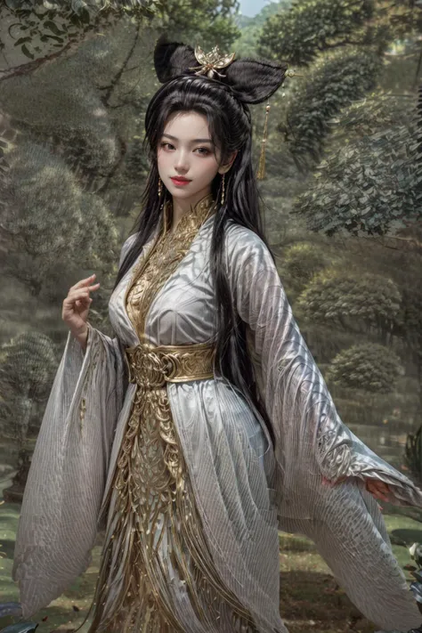<(best quality, extremery best quality, masterpiece:1.4), (realistic, intricate details:1.4), (photorealistic:1.4), (extremely intricate:1.4), highres, ultra highres, ultra detailed, ultra-detailed, absurdres, incredibly absurdres, extremely detailed, high quality, high resolution, hyperrealistic, ultra-realistic, hyper-detailed, top quality, best, fine detail, massive detail, Highly detailed, extreme detailed, highest detailed, high-res, absolutely resolution, reflection, (refraction:1.4), (hyperrealism:1.4), ultra realistic details, highly intricate details, insane details>, BREAK, (1girl:1.3), solo, looking at viewer, (young cute beautiful 18-year-old girl:1.4), 3d face, (hand of Guido Daniele:1.4), beautiful girl, Beautiful face, pretty, girlface, kpop idol, supermodel, stunning innocent symmetry face, perfect body, medium breast, slim waist, slim legs, (high detailed skin:1.5), glowing eyes, goddess, natural skin texture, shiny skin, White skin, Beautiful detailed face, detailed face, real skin texture, cute delicate face, finely detailed face, golden ratio, golden ratio face, expressive eyes, perfect face, perfect skin, flawless face, clear face, shiny hair, pale skin, Proper body proportion, perfect anatomy, realistic skin texture, luscious lips, glossy lips, natural makeup, beautiful bright pupils, slender figure, intricate eyes, detailed pupils, detailed face and eyes, longeyelashes, blush, good hand, perfect hands, pretty face, beautiful female bodies, finely detailed skin, oily shiny skin, clean facial features, an extremely delicate and beautiful, cute & girly, beautiful detailed eyes, stars in the eyes, detailed simmetric eyes, perfect smooth skin texture, BREAK, (((((brilliant colors, (Baisuzhen, white hanfu, veil, (((Willow leaf))), warm smile, smile, cute smile, smiling, blush, happy expression, ((floral background)), lake, boat, sky, sexy, slim, long hair, light particles, wallpaper, chromatic aberration:1.4), (A scene of a waterfall cascading down a high cliff amongst lush greenery, adorned by vibrant flowers, towering pines, and delicate bamboo groves, sakura, beautiful view, lush green mountains, winding rivers, misty atmosphere, solitary, intricate details, delicate features, verdant trees, blooming flowers, soft moss, deep forest, intricate leaves and vines, wisps of light, still pool of water, pristine, verdant green, A picturesque scene of a waterfall cascading down a high cliff amongst lush greenery, adorned by vibrant flowers, towering pines, and delicate bamboo groves:1.4), (goddess women, aura, most beautiful artwork in the world, atmosphere, dramatic:1.2), (depth of field:1.4), (palace, a girl in hanfu, mountain, river, old tree, ornaments detailed, traditional clothes, water, chinese clothes, sash, tree, petals, hair ornament, floating hair, falling petals, flower, chinese traditional architecture, ancient art, chinese style, Chinese, lake background, chinese buildings, misty lake, ancient chinese background, after the rain, wet grass and trees, waterfall, flying splashes, flying petals, leaves, bloom, bloom effect, surrounded by heavy floating petal flow, petal, leaves falling from the tree, peaceful atmosphere, mountainous backdrop, authentic cultural experience, quiet whispers, hushed conversations, tranquil silence, crisp air, soulful melodies, a sense of belonging, bonding with nature, quiet reflection:1.3), (long_hair, mountain background, forest, river in background, landscape, water reflection:1.3), (long legs:1.3), impactful picture, (joshua middleton comic cover art, hypermaximalist, instagram contest winner, fashion color scheme, trending on cgsociety, playful illustrations, imaginative overlays, artistic fusion, fantastical scenes, evocative narratives, striking visuals:1.3), (Glowing ambiance, enchanting radiance, luminous lighting, ethereal atmosphere, mesmerizing glow, evocative hues, captivating coloration, dramatic lighting, enchanting aura:1.2), (melanchonic soft light, photorealistic faces, moody lighting:1.4), (Golden Hour, landscape:1.2), (floating hair, rock, bloom, bloom effect, random patterns, energetic movement, bold colors, dynamic texture, spontaneous creativity:1.2), (blush, Pink lips, Pink lip colour:1.4), (long_hair, outdoors:1.3), (breeze, dust is drifting, ethereal, scenery, nature, mysterious background, fog, wind:1.2), (iridescent colors, Iridescence, mysterious, fantasy background, fantasy, open mouth:1.2), (Luminescent Particles:1.3), (fullbody:1.2), (eye focus, face focus, character focus, close-up face:1.2), (dutch angle, cowboy shot:1.3), colorful refraction)))), BREAK, <hyper realistic DSLR photo, Nikon D5, cinematic portrait, portrait, ultra sharp, analog film photography, film emulation, bokeh, blurry noise background, watercolor, available light, detailed light, volumetric fog, beautiful lighting, Rembrandt lighting, Cinematic, pixel art, game art, key visual, surreal, PBR Texturing, Anisotropic Filtering, Maximum Clarity And Sharpness, Albedo And Specular Maps, Multi-Layered Textures, Surface Shading, Sub-Pixel Convolution, Sub-Pixel Convolution, Accurate Simulation Of Light-Material Interaction, blurry foreground, broad light, volumetric light effect, matte painting, perfectly defined features, volumetric lighting, Tone Mapping, Lumen Reflections, Global illumination, Ray Tracing, Screen Space Global Illumination, Accent Lighting, 32k, Natural Lighting, volumetric, cinematic masterpiece, Rule of thirds, high dynamic range, Multi-exposure HDR capture, cinematic render, game cg cinematic, atmospheric perspective, scene, epic dynamic frame, motion blur, ((cinematic look, Film look)), rim light, 4k textures, adobe lightroom, photolab, hyperdetailed, exposure blend, professional color grading, professional color correction, aerial perspective, particles and dust in beams of light, cinematic scene, dynamic lighting, sharp details, lomography, soft focus, light leaks, bold hues, atmospheric depth, (explosive light and shadow:1.2), aesthetics, intricate designs, ultra realistic digital art, (zentangle, mandala, tangle, entangle), (fractal art), elegant, vivid colours, floating particles, particles, epic, (ink drawing, oil painting detailed), RAW, huge filesize, extremery detailed CG, Photo, 8k uhd, cinematic atmosphere, trending on artstation, award-winning glamour photograph, highly detailed photo, official art, beautiful and aesthetic, unity 8k wallpaper, beautiful, highly detailed CG illustration, best illustration, intricate, Amazing, emotional, analog, painting, digital painting, concept art, Oil Painting, illustration, Classical art, Renaissance, Romanticism, Neoclassicism, Color Palette, depth and contrast, Vibrant colors, saturated, rich saturation, color harmony, vivid palette, concept-art, design style, detail character, concept render, colorful, analog photography, dreamy atmosphere, specular highlights, atmospheric lighting, (dynamic angle, dynamic pose :1.3), (shiny, clothes reflecting light, lens flare, bloom effect, light particle, lens glare:1.3), realistic light, realistic lighting, cinematic light, (cinematic lighting), light in the face, soft lighting, saturated colors, detailed background, sharp focus, 8k high definition, perspective, Master Composition, roughness, post-processing, soft shadows, realistic shadows, ambient occlusion, ray-tracing, subsurface scattering, photon mapping, physically-based rendering, octane rendering, unreal engine 5, ue5 rendering, Adobe After FX, dslr, RTX, Best character details, radiosity, sharp, antialiased, RAW photo, HDR, 8k, 4k, (((Photographed by Roger Deakins, using a RED Monstro 8K VV camera and a series of high-end lenses))), ((Hasselblad photography)), (film grain:1.4), Kodak portra 400, ((Fujifilm X-T5)), professional photograph, caustics, Broad lighting, diffuse lighting, rim lighting, two tone lighting, textile details, visible pores, high resolution scan, professionally color graded, photographic reality, automatic white balance, best lighting, detailed shadow, high contrast, strong light and shadow>, (PureErosFace_V1:0.4), (ulzzang-6500:0.6), <lora:epiNoiseoffset_v3:2>, <lora:add_detail:0.6>, <lora:hipoly_3dcg_v7-epoch-000012:0.6>, (kbxll:0.6), <lora:more_details:0.6>, <lora:Baisuzhen_v1:0.8>
