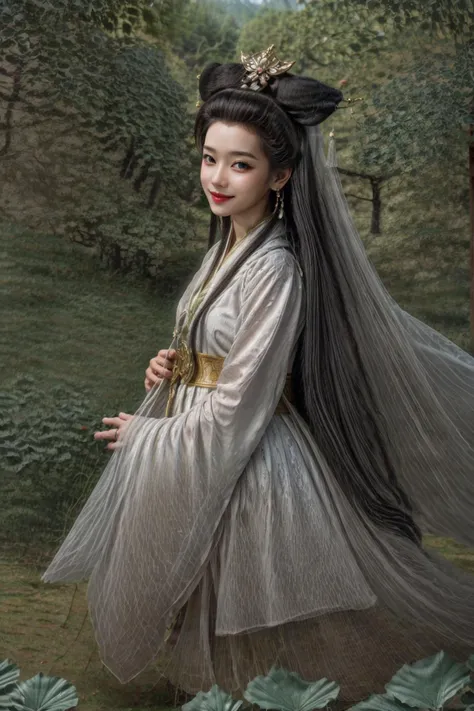 <(realistic:1.3), (photorealistic:1.4), best quality, masterpiece, ultra high res, finely detailed, quality, detailed background, detailed face, realistic lighting, photograph, (masterpiece:1.2), (photorealistic:1.2), (best quality), (detailed skin:1.3), (intricate details), raw photo>, BREAK, 1girl, solo, looking at viewer, 21 years old, korean cute girl, earrings, jewelry, realistic, portrait, lips, nose, long hair, brown hair, medium breasts, (warm smile, smile, cute smile, smiling, happy expression, blush, Pink lips, Pink lip colour, closed mouth, blue eyes, light smile, Happy, Proud:1.1),(at Dawn, at Golden hour, at Sunrise, Clear skies, Meadow, Sun, Clouds, Starlight, River, Bridge, Bamboo, Autumn, Spring, Serenity, Walking trail:1.2), brilliant colors, (explosive light and shadow:1.2), (hand of Guido Daniele:1.4), (Baisuzhen, white hanfu, veil, (((Willow leaf))), ((floral background)), lake, boat, sky, sexy, slim, light particles, wallpaper, chromatic aberration:1.4), (A scene of a waterfall cascading down a high cliff amongst lush greenery, adorned by vibrant flowers, towering pines, and delicate bamboo groves, sakura, beautiful view, lush green mountains, winding rivers, misty atmosphere, solitary, intricate details, delicate features, verdant trees, blooming flowers, soft moss, deep forest, intricate leaves and vines, wisps of light, still pool of water, pristine, verdant green, A picturesque scene of a waterfall cascading down a high cliff amongst lush greenery, adorned by vibrant flowers, towering pines, and delicate bamboo groves:1.4), (goddess women, aura, most beautiful artwork in the world, atmosphere:1.2), (depth of field:1.4), (palace, a girl in hanfu, mountain, river, old tree, ornaments detailed, traditional clothes, water, chinese clothes, sash, tree, petals, hair ornament, floating hair, falling petals, flower, chinese traditional architecture, ancient art, chinese style, Chinese, lake background, chinese buildings, misty lake, ancient chinese background, after the rain, wet grass and trees, waterfall, flying splashes, flying petals, leaves, bloom, bloom effect, surrounded by heavy floating petal flow, petal, leaves falling from the tree, mountainous backdrop, authentic cultural experience, quiet whispers, hushed conversations, tranquil silence, crisp air, soulful melodies, a sense of belonging, bonding with nature, quiet reflection:1.3), (mountain background, forest, river in background, water reflection:1.3), (long legs:1.3), (impactful picture, joshua middleton comic cover art, hypermaximalist, instagram contest winner, fashion color scheme, trending on cgsociety, playful illustrations, imaginative overlays, artistic fusion, fantastical scenes, evocative narratives, striking visuals:1.3), (Glowing ambiance, enchanting radiance, luminous lighting, ethereal atmosphere, mesmerizing glow, evocative hues, captivating coloration, enchanting aura, melanchonic soft light, photorealistic faces:1.4), (floating hair, bloom, bloom effect, random patterns, energetic movement, bold colors, dynamic texture, spontaneous creativity:1.2), (outdoors, landscape, breeze, ethereal, scenery, nature, wind:1.2), (colorful refraction, iridescent colors, Iridescence:1.2), (Luminescent Particles:1.3), (eye focus, face focus, character focus, close-up face:1.3), (dynamic pose, dynamic angle, dutch angle, cowboy shot:1.4), official art, ultra detailed, beautiful and aesthetic, beautiful, (zentangle, mandala, tangle, entangle), (ecstasy of flower:1.2), the most beautiful form of chaos, elegant, a brutalist designed, vivid colours, romanticism, atmospheric, (full body:1.1), warm tone, soft light, (narrow waist:1.4), dynamic pose, reflection, (refraction:1.4), (hyperrealism:1.4), BREAK, <film grain, film, F/1.8, made of Bone, delicate, unreal engine, artstation, anime key visual, Ultrarealistic, Peaceful, Hopeful, Kodak Ektar, 80mm, Neoclassicism, rim light, Selective focus, Detailed illustration, Lens Flare, short lighting, Cinestill, behance HD, layered textures, sketch, moody lighting, Oversaturated, overlapping compositions, Vaporwave Art, Rembrandt lighting, extremely detailed CG Unity 8k wallpaper, Velvia, dramatic lighting, Accent lighting, Lomography, specular lighting, Screen print, Technicolor, opulent, contest winner, hair light, hearthstone artwork, cinematic, absurdres, dramatic, ray tracing, Polaroid, Instagram, broad lighting, film camera, Circular polarizer, UHD, dslr, Sony A7, Kodak gold 200, Flickr, drawing, close up, Nikon D5, ultra sharp, key visual, surreal, PBR Texturing, Anisotropic Filtering, Albedo And Specular Maps, Multi-Layered Textures, Surface Shading, Sub-Pixel Convolution, Accurate Simulation Of Light-Material Interaction, blurry foreground, volumetric light effect, perfectly defined features, volumetric lighting, Tone Mapping, Lumen Reflections, Global illumination, Ray Tracing, Screen Space Global Illumination, Accent Lighting, 32k, Natural Lighting, volumetric, Rule of thirds, high dynamic range, Multi-exposure HDR capture, atmospheric perspective, 4k textures, professional color grading, professional color correction, aerial perspective, dynamic lighting, sharp details, bold hues, atmospheric depth, aesthetics, intricate designs, ultra realistic digital art, (fractal art), elegant, vivid colours, floating particles, particles, epic, (ink drawing, oil painting detailed), huge filesize, 8k uhd, trending on artstation, award-winning glamour photograph, highly detailed photo, Amazing, analog, digital painting, concept art, Oil Painting, illustration, Classical art, Renaissance, Romanticism, Neoclassicism, Color Palette, depth and contrast, Vibrant colors, saturated, rich saturation, color harmony, vivid palette, concept-art, design style, detail character, concept render, colorful, analog photography, dreamy atmosphere, specular highlights, atmospheric lighting, (shiny, clothes reflecting light, lens flare, bloom effect, light particle, lens glare:1.3), realistic light, realistic lighting, light in the face, soft lighting, saturated colors, detailed background, sharp focus, 8k high definition, perspective, Master Composition, roughness, post-processing, soft shadows, realistic shadows, ambient occlusion, ray-tracing, subsurface scattering, photon mapping, physically-based rendering, octane rendering, unreal engine 5, ue5 rendering, Adobe After FX, dslr, RTX, Best character details, radiosity, sharp, antialiased, (((Photographed by Roger Deakins, using a RED Monstro 8K VV camera))), ((Hasselblad photography)), ((Fujifilm X-T5)), professional photograph, diffuse lighting, two tone lighting, high resolution scan, professionally color graded, photographic reality, automatic white balance, best lighting, detailed shadow, high contrast>, BREAK, (PureErosFace_V1:0.4), (ulzzang-6500:0.6), <lora:epiNoiseoffset_v3:2>, <lora:add_detail:0.6>, <lora:hipoly_3dcg_v7-epoch-000012:0.6>, (kbxll:0.6), <lora:more_details:0.6>, <lora:Baisuzhen_v1:0.8>, <lora:GoodHands-beta2:1>