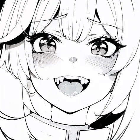 (masterpiece, best quality, ultra-detailed, best shadow), (detailed background), (beautiful detailed face)(best illumination, an extremely delicate and beautiful), cinematic light, hyper detail, dramatic light, intricate details,
greyscale,
portrait, 1girl, tsurime,
big mouth,open mouth,tongue out, <lora:mesugakiSmile_v10:0.7>,mesugaki,smile,