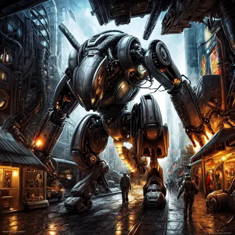 A robot in the drawing from H.R. Giger. In the middle of a massive mechanical city inspired by H. R. Giger., Masterpiece realistic, best high quality, perfect details, intricate details, nice lighting, detailed background,<lora:add_detail:1.0>