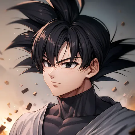 ((masterpiece, best quality)),(complex light), 1boy,solo,upper body, goku black,black hair,black eyes, <lora:goku_black1-10:0.8>,destroyed debris background,