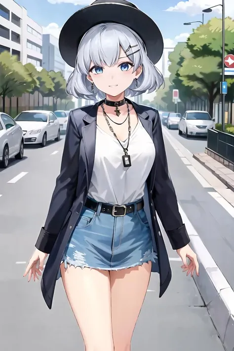 ((masterpiece)),((best quality)),ultra-detailed,illustratio,Explicit,Beautiful body,Beautiful Nose,Beautiful character design,perfect eyes,perfect face,wallpaper,ultra highres,4K,photography,(Beautiful,normal breasts:1.2),(beautiful face:1.2),beautiful legs,perfect legs,shiny skin,official style.official arts,anime screencap,anime coloring,style parody,
1girl,solo,white hair,blue eyes,short hair,Effortless Street Style, Leather jacket, Ripped jeans, Ankle boots, Graphic tee, Crossbody bag, Aviator sunglasses, Statement belt, Hoop earrings, Fedora hat, Denim skirt, Leather gloves, Classic pumps, Trench coat, Leather backpack, Skinny jeans, Studded boots, Wide-brim hat, Layered necklaces, Oversized cardigan,outdoors, <lora:Xing Tong2:0.7>