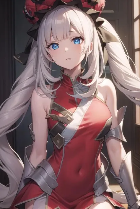 fgomarieantoinette, <lora:marieantoinette-lora-nochekaiser:1>,
marie antoinette, blue eyes, long hair, white hair, twintails,
BREAK dress, gloves, hat, red gloves, sleeveless, sleeveless dress, thigh boots, thighhighs,
BREAK looking at viewer,
BREAK indoors,
BREAK <lyco:GoodHands-beta2:1>, (masterpiece:1.2), best quality, high resolution, unity 8k wallpaper, (illustration:0.8), (beautiful detailed eyes:1.6), extremely detailed face, perfect lighting, extremely detailed CG, (perfect hands, perfect anatomy),