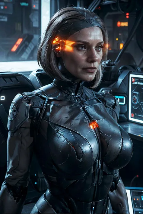 (best quality, masterpiece, perfect face) <lora:Bo-KatanV2:0.7> skswoman, Katee Sackhoff as <lora:Edi-10:0.6> Edi, female, woman, very large hips, large breast, holographic orange glasses, cyberpunk glass wall, cyborg shop, neon lights, <lyco:EnvyBeautyMix29:0.3> Unveil the extraordinary with our cyberpunk fembot, female body, a harmonious blend of artificial grace and cutting-edge engineering. Her biomechanical limbs move with fluid precision, and her holographic hair shifts colors with your mood. Immerse yourself in the interactive display, where she demonstrates her versatility and adaptability. Elevate your existence with the pinnacle of cybernetic innovation. <lora:zyd232_StasisPod_v1_0:0.3> stasis pod <lora:add_detail:0.7> (hyper realism, soft light, dramatic light, sharp, HDR)