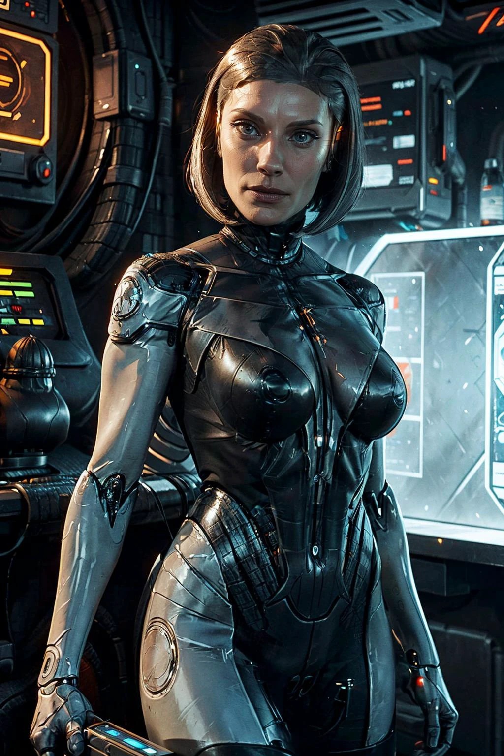 (best quality, masterpiece, perfect face) <lora:Bo-KatanV2:0.7> skswoman, Katee Sackhoff as <lora:Edi-10:0.7> Edi, female, woman, holographic orange glasses, cyberpunk glass wall, cyborg shop, neon lights, <lyco:EnvyBeautyMix29:0.3> Unveil the extraordinary with our cyberpunk fembot, female body, a harmonious blend of artificial grace and cutting-edge engineering. Her biomechanical limbs move with fluid precision, and her holographic hair shifts colors with your mood. Immerse yourself in the interactive display, where she demonstrates her versatility and adaptability. Elevate your existence with the pinnacle of cybernetic innovation. <lora:zyd232_StasisPod_v1_0:0.3> stasis pod <lora:add_detail:0.7> (hyper realism, soft light, dramatic light, sharp, HDR)
