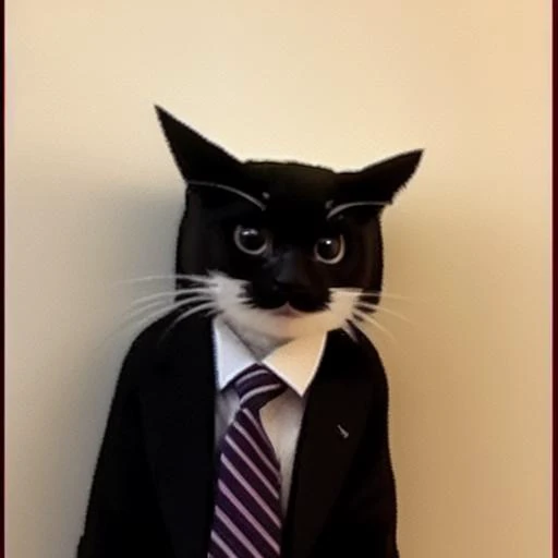 Maxwell the cat wearing a suit and an FBI badge