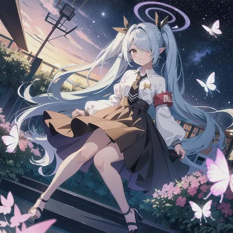 (masterpiece), 1girl, magical world, shiny steps, butterflies, beautiful sky, stars, jupiter, ioridef <lora:iori1:1>