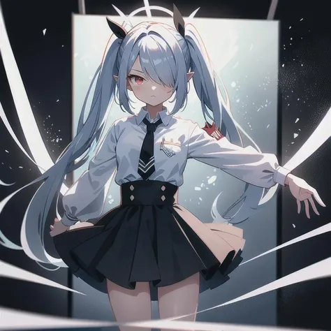 (masterpiece), 1girl, ioridef, ((white rectangles)), black cube, dim light, (((white screens))), black background <lora:iori1:1>