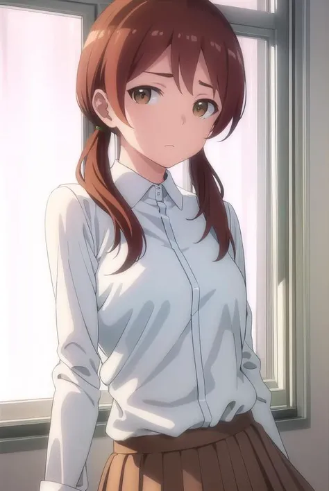 himaritakanashi, <lora:himari takanashi s1-lora-nochekaiser:1>,
himari takanashi, brown hair, twintails, (brown eyes:1.3), low twintails,
BREAK skirt, shirt, school uniform, white shirt, pleated skirt, brown skirt,
BREAK indoors, classroom,
BREAK looking at viewer, (cowboy shot:1.5),
BREAK <lyco:GoodHands-beta2:1>, (masterpiece:1.2), best quality, high resolution, unity 8k wallpaper, (illustration:0.8), (beautiful detailed eyes:1.6), extremely detailed face, perfect lighting, extremely detailed CG, (perfect hands, perfect anatomy),