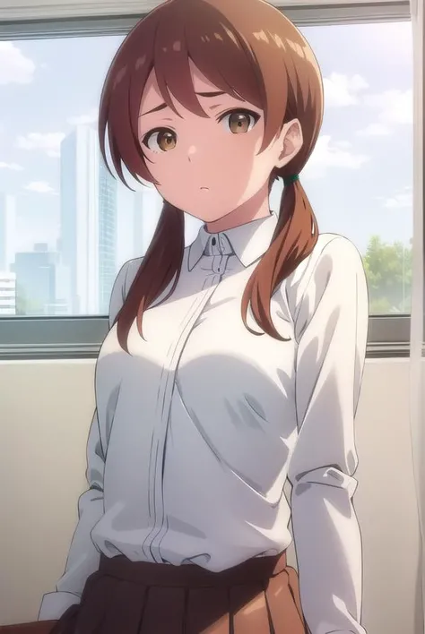 himaritakanashi, <lora:himari takanashi s1-lora-nochekaiser:1>,
himari takanashi, brown hair, twintails, (brown eyes:1.3), low twintails,
BREAK skirt, shirt, school uniform, white shirt, pleated skirt, brown skirt,
BREAK indoors, classroom,
BREAK looking at viewer, (cowboy shot:1.5),
BREAK <lyco:GoodHands-beta2:1>, (masterpiece:1.2), best quality, high resolution, unity 8k wallpaper, (illustration:0.8), (beautiful detailed eyes:1.6), extremely detailed face, perfect lighting, extremely detailed CG, (perfect hands, perfect anatomy),