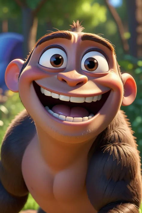(sloth),pixar style,8k,realistic,vray,HDR,6000K,perfect light,bokeh,dept of field,photorealistic,masterpiece,high resolution,best quality,
(pixar style),(pixar character:1.2, broad smiling, happiness, black marking on the eye,