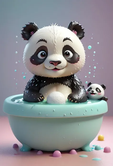 miniture, tiny cute panda ball toy, inside of bathtub, plastic texture, soft smooth lighting, soft pastel colors, skottie young,  blank background, 3d blender render, polycount, modular constructivism, pop surrealism, physically based rendering