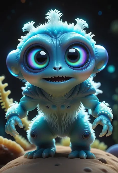 A slime creature, detailed slimy texture, gooey and viscous appearance, (cute eyes:1.5), bright neon colors, fluorescent glowing, surreal fantasy landscape, colorful alien environment, glowing, bioluminescent plants, cinematic lighting, detailed 3D render, vibrant colors, high detail, masterpiece, best quality, very aesthetic, absurdres