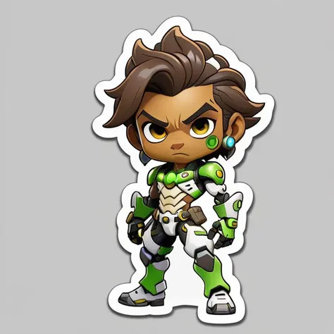 die-cut sticker, sticker, vector, overwatch lucio chibi, white background
