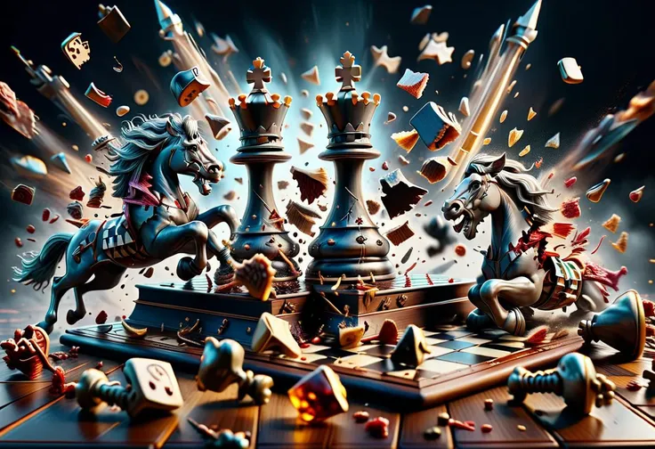 digital masterpiece, trending on artstation, a chessboard with game pieces made of ral-vlntxplzn fighting an epic battle, 4k, hdr, dramatic light, <lora:add-detail-xl:1>, <lora:ral-vlntxplzn:1.3>