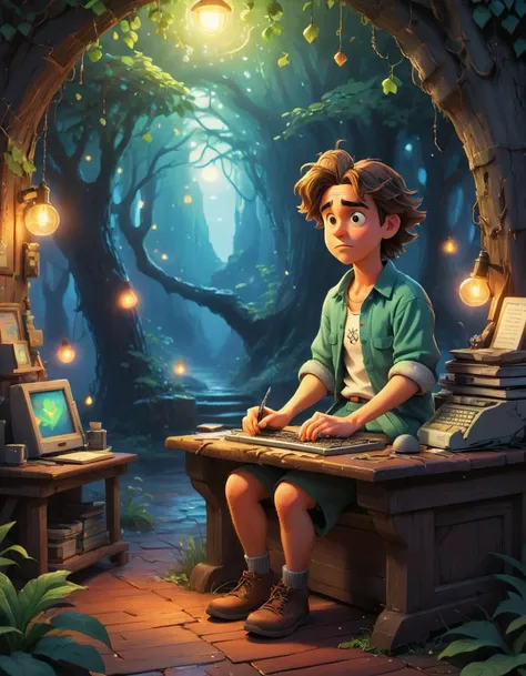 (Pixar animation studios:4.0) <lora:Dreamyvibes - Alt-Version - Trigger is Dreamyvibes Artstyle:.7>,, , dreamyvibes artstyle, lcas artstyle Person acquires a magical typerwriter, where whatever they type becomes real but evil <lora:Lucasarts Artstyle - (Trigger is lcas artstyle)-civitai:1>