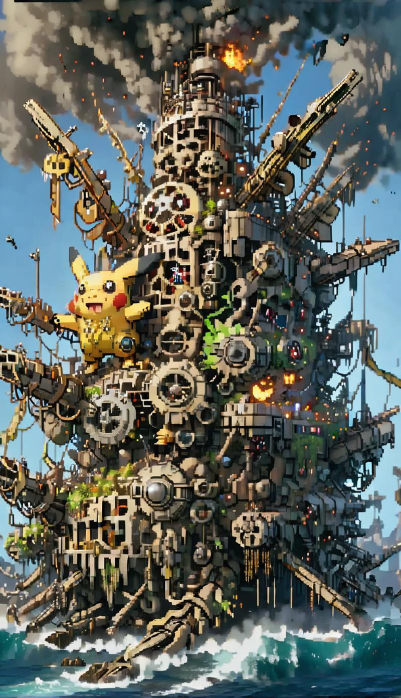 Electric-Type, Pikachu, Jolts of Lightning, Explosive, Destructive, Powerful, Shattering, Cascading lights, Fragmenting Reality, Explosive, Military Attire,, cinematic, establishing shot, high detail, highlights, oil painting, aggressive colors, markers, by Ralph Mcquarrie, (Jack Sparrow:1.47), Raphael, Frederic Edwin Church and Bill E Catard, Frank Stephen Meisel and Alejandro Jodorowsky, 8k artstation HD, W 1024x1024 W 1024x1024 W artstationHQ W 1024-W 10 W Turner+2060: 0DER :20, T11 Camera6814200, blur JAN+ hyperdetailed metalwork, not used to flipff Life W Turner, 2 point perspective and a rich rich colors with detail:16, Life Morning emotion: 1221413 H 10mm wide angle:320640, we see things, people c
<lora:pokesprite:1> <lora:After_Mech_Dyst:1>