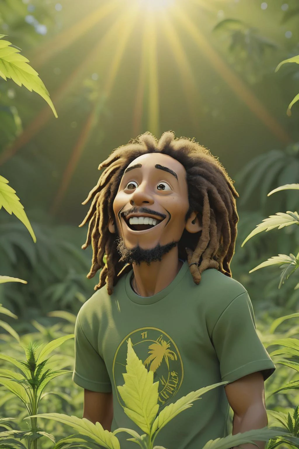 8k, realistic, vray, HDR, 6000K, perfect light, dept of field, photorealistic, masterpiece, high resolution, best quality,
(pixar character:1.2), bob marley in the cannabis field, <lora:SDXLHighDetail_v5:0.5>
