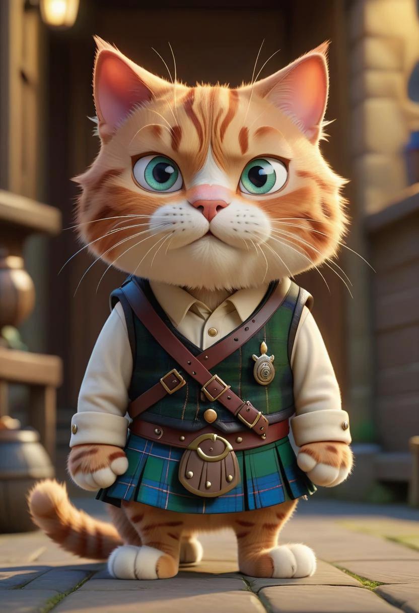 pixar character ,pixar style, Cat wearing Kilt ,
detailed face
(best quality), (masterpiece), (best lighting), (high detailed skin:1.0),( detailed eyes), 8k uhd, dslr, soft lighting, best quality, film grain, Fujifilm XT3,