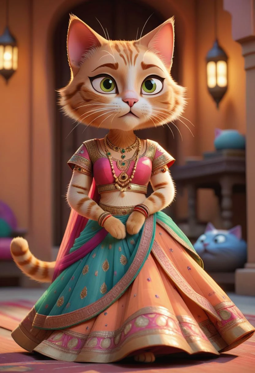 pixar character ,pixar style, Cat wearing Lehenga ,
detailed face
(best quality), (masterpiece), (best lighting), (high detailed skin:1.0),( detailed eyes), 8k uhd, dslr, soft lighting, best quality, film grain, Fujifilm XT3,