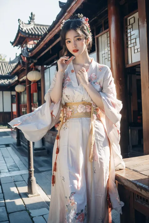 ((masterpiece), (best quality), ultra high res, (raw photo:1.2), (photorealistic:1.4), Exceptional detail, highres, 8k, absurdres,
CN Girl6, 1girl, black hair, realistic, Han4,chinese clothes,flower,hair ornament, standing, Chinese Ancient tower, Chinese Ancient time, Ancient Temple, outdoor,
<lora:Chenchen_v2-000013:0.65>, <lora:Han4:0.75>