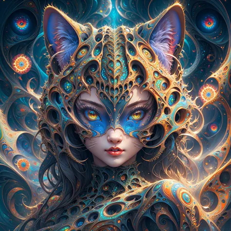 cat girl, tessellated,  topographic style, psychedelic, highly detailed, sharp focus, fractal, <lora:butterfly:0.6>, <lora:t3xtn:0.45>