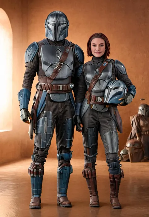 medium shot, 1boy, 1girl, Bo-Katan Kryse Mandalorian and Mandalorian Pedro Pascal, posing for a photo, (sharp focus, highly detailed, 4k, 8k, best quality, masterpiece, ultra highres:1) 
 <lora:Mandalorian_Din_Djarin_SDXL:1>
 <lora:Bo-Katan_Kryse_Mandalorian_Queen:0.65>