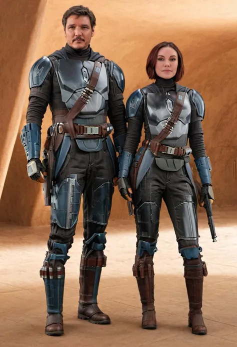 medium shot, 1boy, 1girl, Bo-Katan Kryse Mandalorian and Mandalorian Pedro Pascal, posing for a photo, (sharp focus, highly detailed, 4k, 8k, best quality, masterpiece, ultra highres:1) 
 <lora:Mandalorian_Din_Djarin_SDXL:1>
 <lora:Bo-Katan_Kryse_Mandalorian_Queen:0.55>