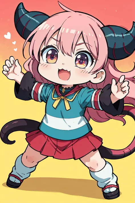 1girl, solo, an anime woman with pink hair and big horns, in the style of vibrant realism, hd mod, sandara tang, dynamic and action-packed, caricature faces, manticore, chie yoshii EarthKawaii