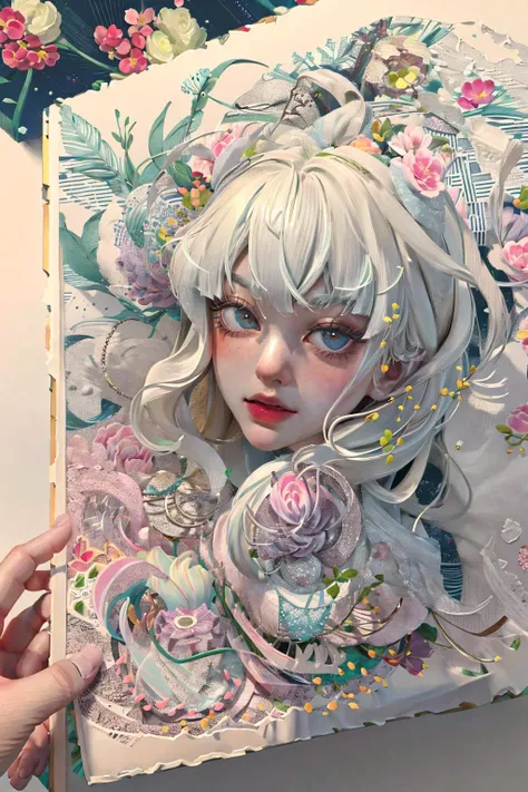 absurdres, highres, ultra detailed, (ultra-detailed background, detailed background), extremly detailed,1girl, bunch of flowers, (zentangle:1.2), (geometric:1.2),<lora:fashionGirl_v50:1> <lora:stylized3DModelLora_v30:1>