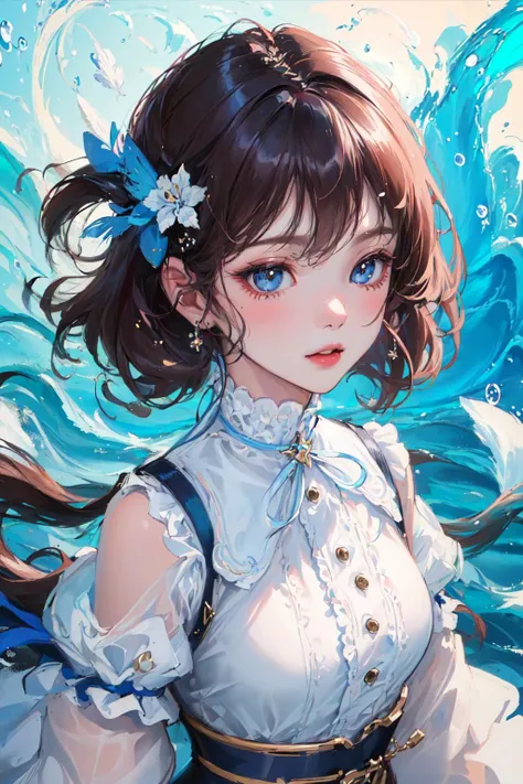 (masterpiece, top quality, best quality, official art, beautiful and aesthetic:1.2),
(1girl, solo), (kawaii:1.2),
([ water effects | Light Effects | Feathers effects ]:1.3),