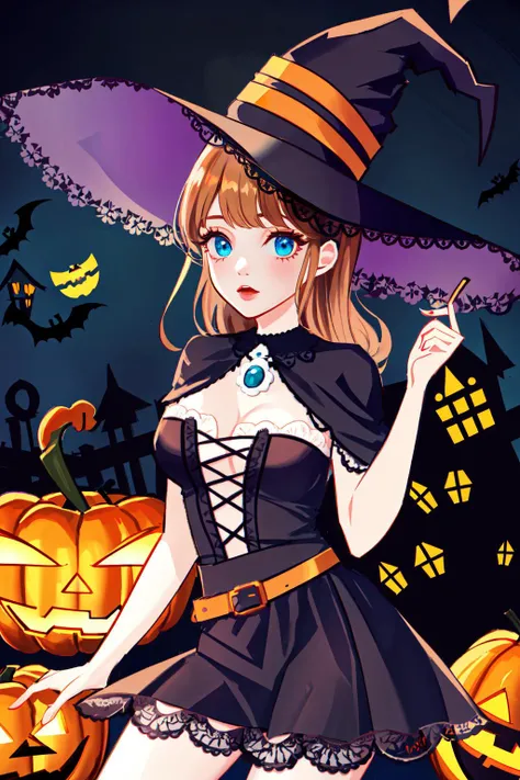 Highly detailed, High Quality, Masterpiece, (1girl, solo:1.4), (Daisy_SM:1.1), <lora:Daisy_Lora:0.9>, (halloween:1.2), <lora:Outfit_Halloween:0.65>, cowboy shot, long hair, (detailed face and eyes:1.3)