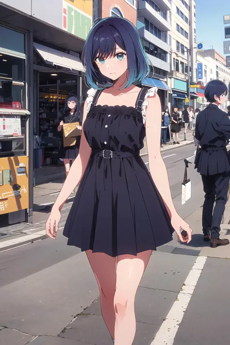 ((masterpiece,best quality)),<lora:1zgame_kurokawaakane_v1:0.9>, kurokawaakane\(1zgame\),1girl, solo,idol_dress,city street,