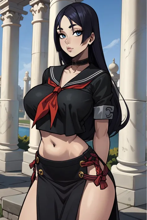 work of art, best qualityer, high qualiy, 1 , standing alone, female focus, looking ahead at viewer, trunk, you_Muichirou, long hair, bangss, Bblack hair, water eyes, demon slayer uniform, two tone hair, breasts big, big-ass, sexly, juicy breasts. 220 cm breasts and 240 cm ass giant toned thighs
