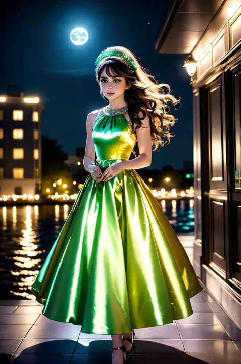 colorful render of tv_Sarah_Desjardins_A, , , elegant sequin-party-dress, deck of a superyacht, ((full-body-shot)), windblown-hair, (dramatic makeup), colorful, amazing, perfect lighting, bright colors, dramatic, dynamic, cinematic lighting, intricate details, epic, ((night, moonlight)),, 8k resolution, highres, high detail, sharp focus, detailed skin, 8k uhd, bokeh, analog photography