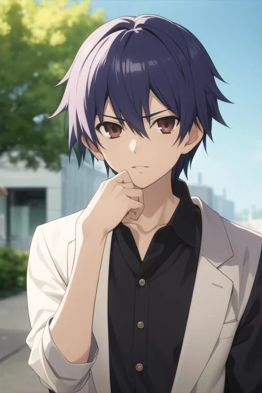 masterpiece, best quality, high quality, 1boy, solo, male focus, looking at viewer, upper body, <lora:itsuka_shidou:0.70>, itsuka_shidou, <lora:animemix_v3_offset:0.25>
