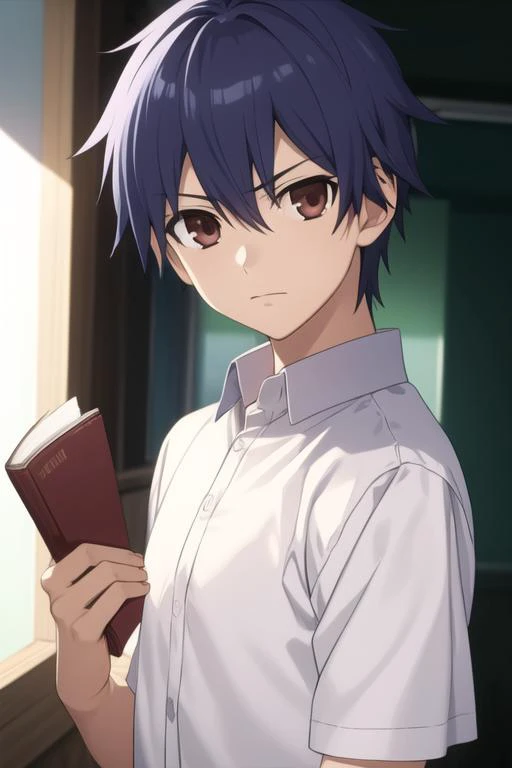 masterpiece, best quality, high quality, 1boy, solo, male focus, looking at viewer, upper body, <lora:itsuka_shidou:0.70>, itsuka_shidou,