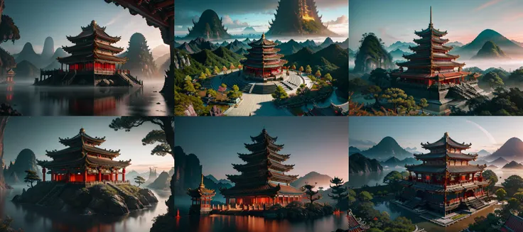 (otherworldly, otherworldly atmosphere, otherworldly appearance), highly insanely detailed, masterpiece, top quality, best quality, highres, 4k, 8k, RAW photo, <lora:taiwanese_temple_first-ver:0.7>, 
taiwanese_temple, (fantasy world)