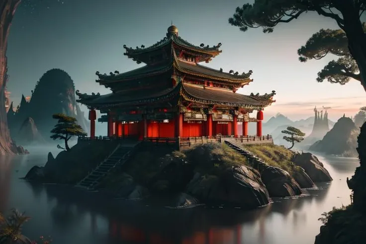 (otherworldly, otherworldly atmosphere, otherworldly appearance), highly insanely detailed, masterpiece, top quality, best quality, highres, 4k, 8k, RAW photo, <lora:taiwanese_temple_first-ver:0.7>,
taiwanese_temple, (fantasy world)
