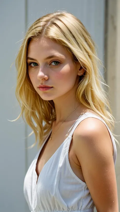 blonde girl, light contrast, hard shadows
